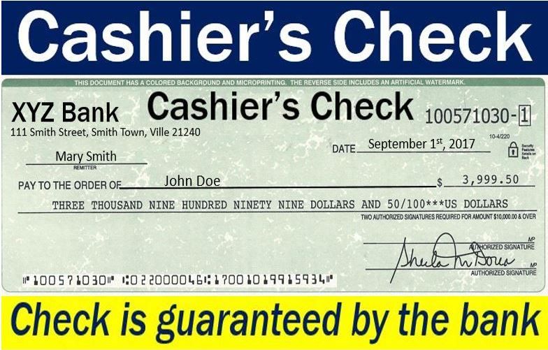 Cashier s Check Definition Meaning And Examples Market Business News