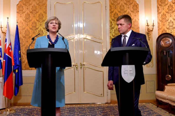 Theresa May in Slovakia post Brexit vote visit