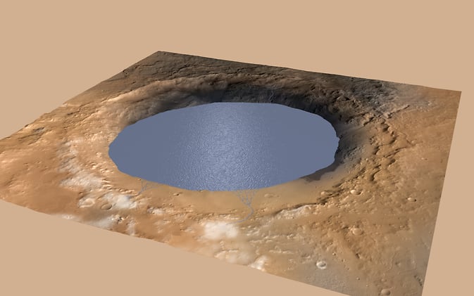 Mars Gale Crater filled with water illustration