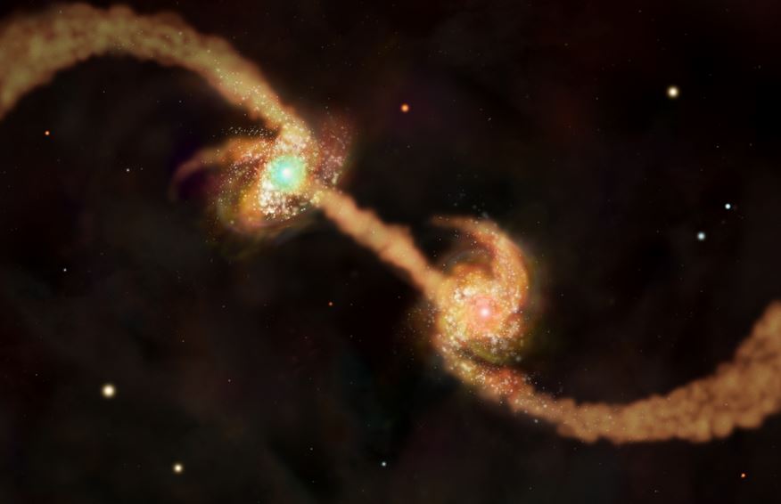 Two galaxies with two black holes merging