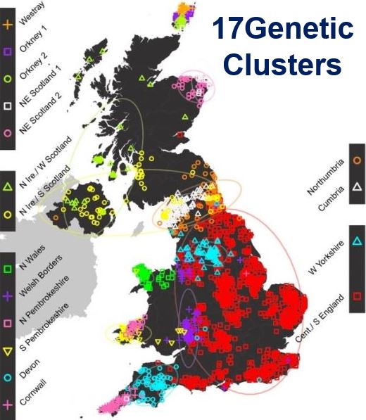 17 genetic clusters UK