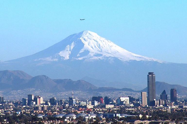 Mexico City and the Popo volcano