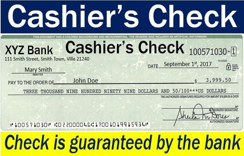 Cashier's check Definition, meaning and examples Market Business News