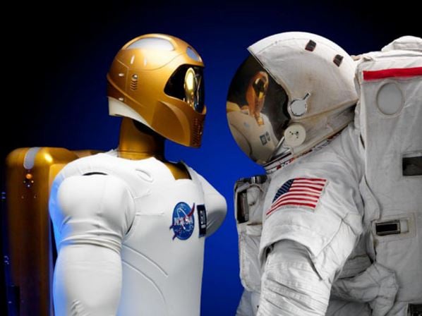 Space crew with humanoid robot
