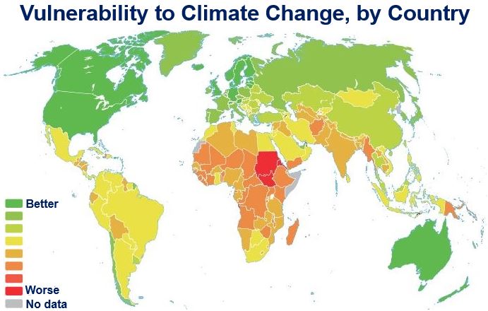 Vulnerability to climate change by country