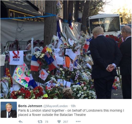 Boris Johnson and British Ambassador remembering Paris victims