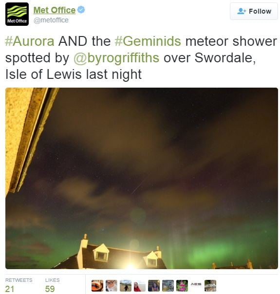 Geminid Meteor Shower and northern lights simultaneously