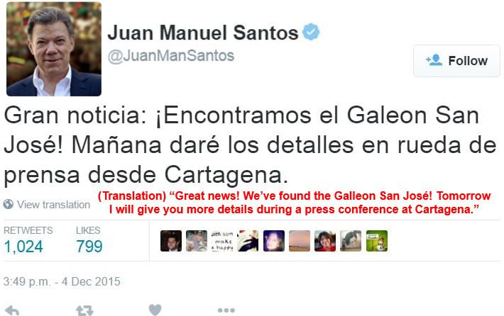 Holy Grail of Shipwrecks San Jose Found President Tweets
