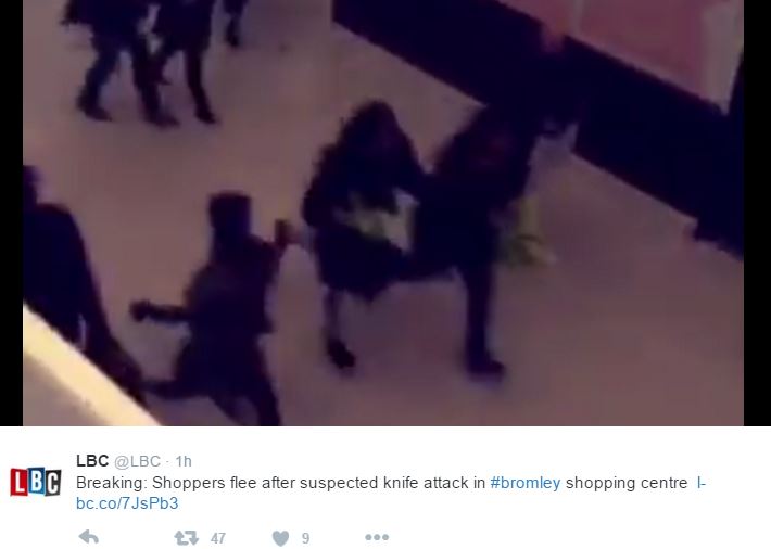 Shoppers flee as man with machette attacks a woman