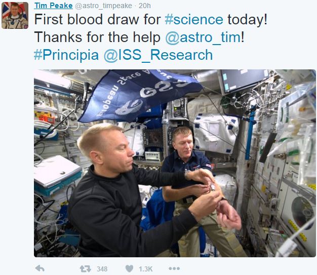 Tim Peake first draw of blood