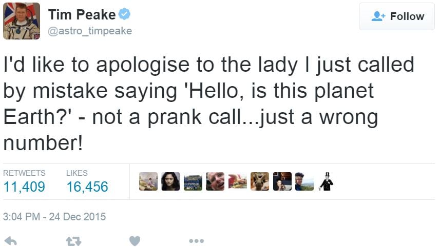 Time Peake first prank call from space