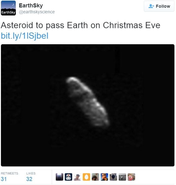Asteroid to fly on Christmas Eve