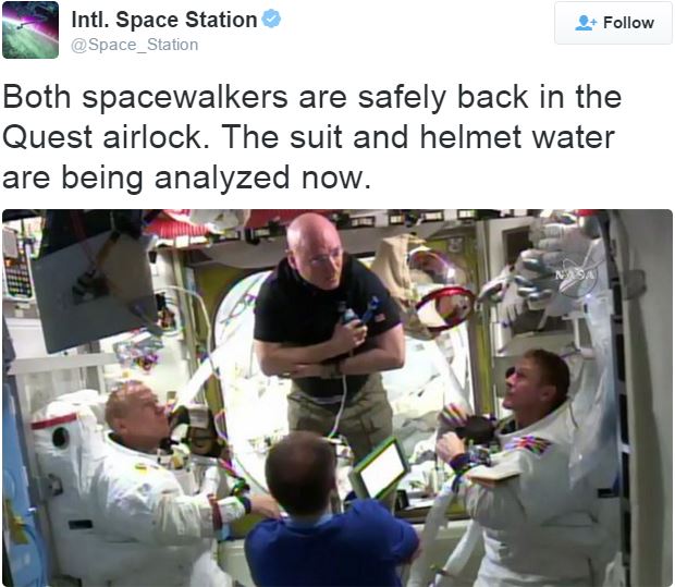 Both spacewalkers safely back