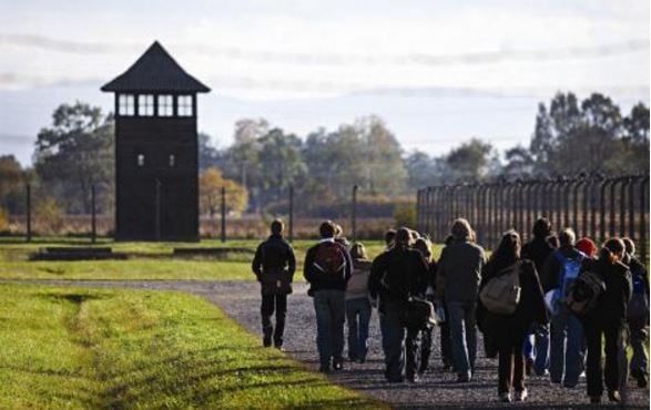 Holocaust teaching students on a school trip to Auschwitz