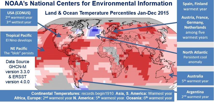 Land and sea surface temperatures globally