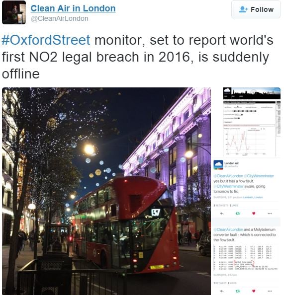 Oxford Street Air Pollution Monitor stops working