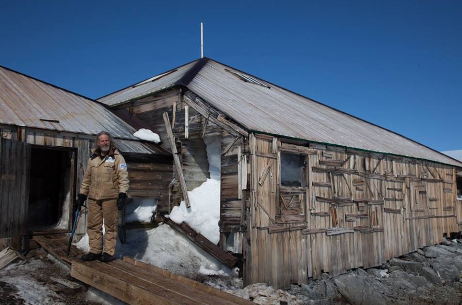 Standing outside Mawsons Hut