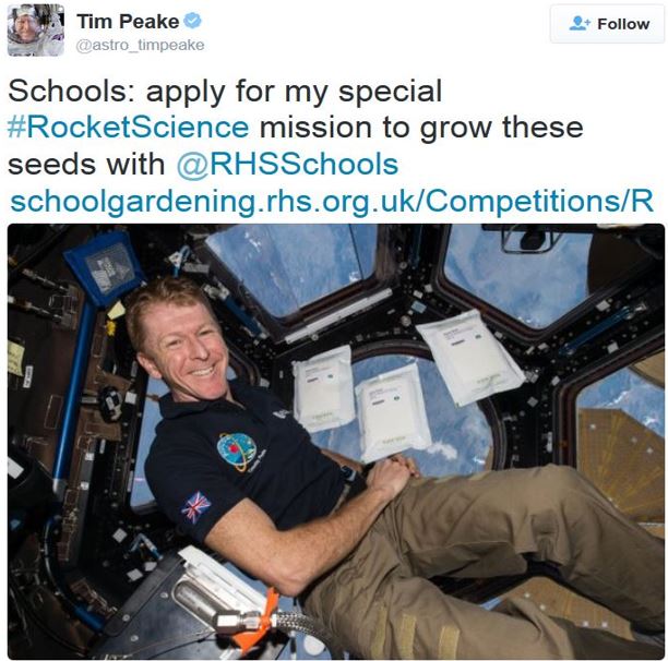 Tim Peake asks schoolchildren to help in his space gardening experiment