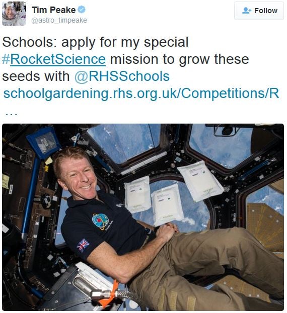 Tim Peake calls on British pupils to join the Rocket Science project