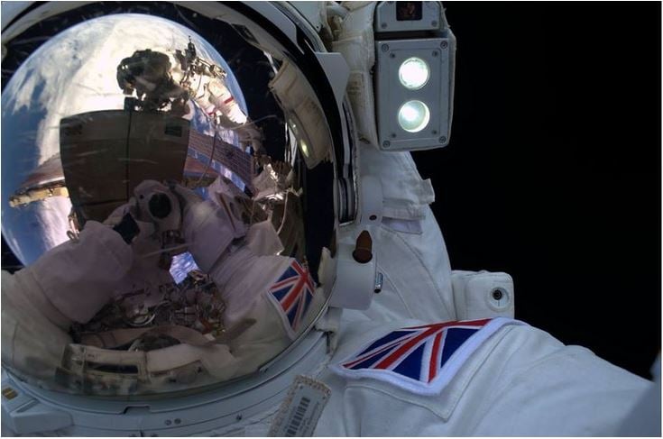 Tim Peake selfie during first spacewalk ever by a Briton