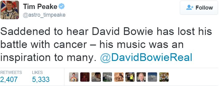 Tim Peake tribute to David Bowie