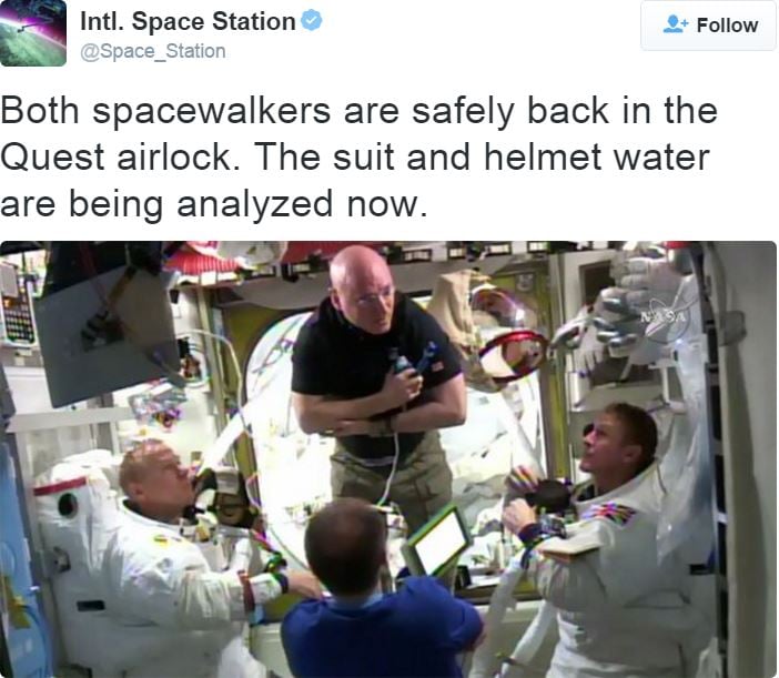 Two spacewalkers safely back in ISS