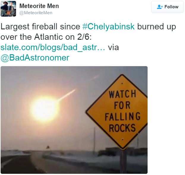 Asteroid over Atlantic February 2016