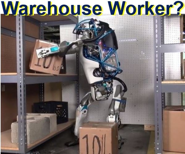 Atlas robot doing warehouse manual work