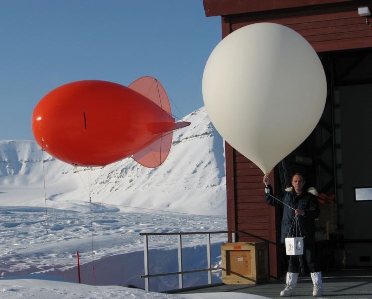 Launching ozone monitoring weather balloons