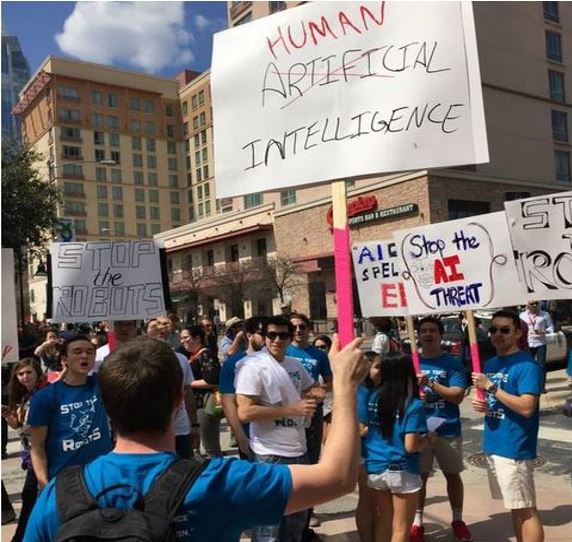 Stop the robots demonstration in Texas