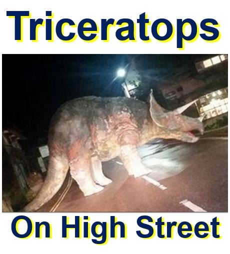 Triceratops dinosaur on high street frightens locals