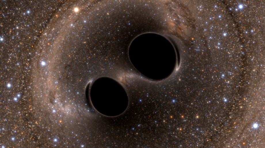 Two black holes collide and produce gravitational waves