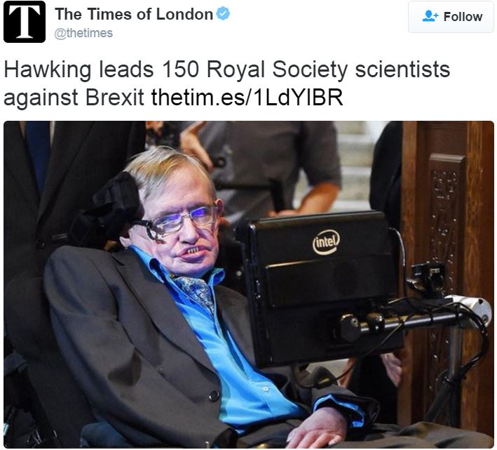 Times Letter Brexit warning Hawking and Scientists