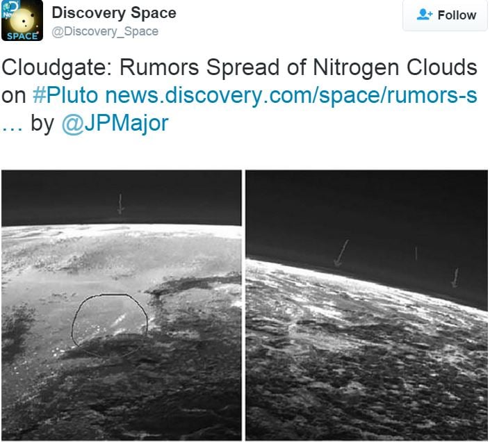 Twitter talk about clouds on Pluto