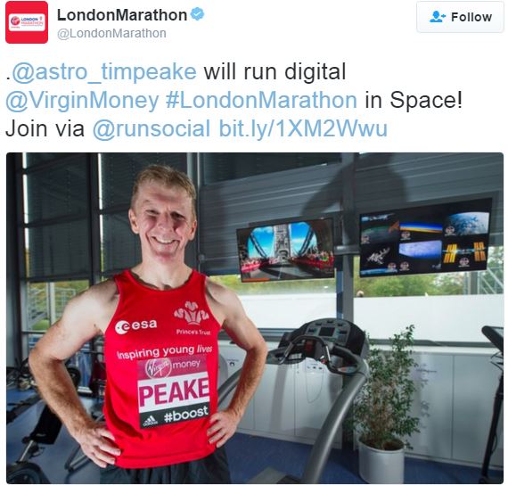 London Marathon twitter photo Tim Peake