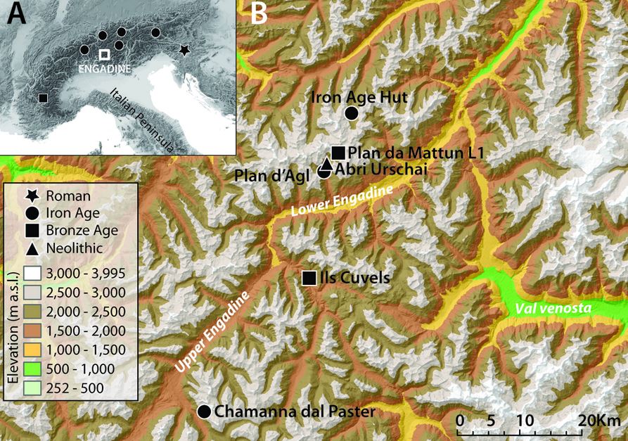 Ruins in Alps where pots were found