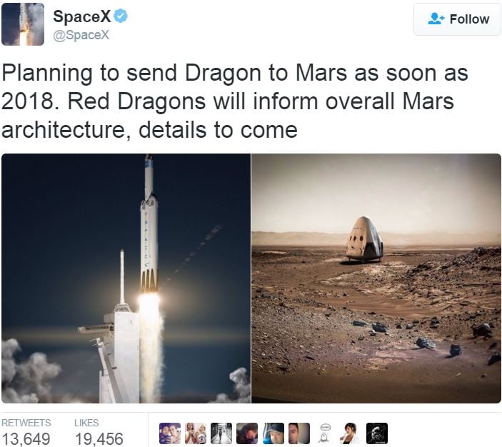 SpaceX announces Mars mission on Twitter