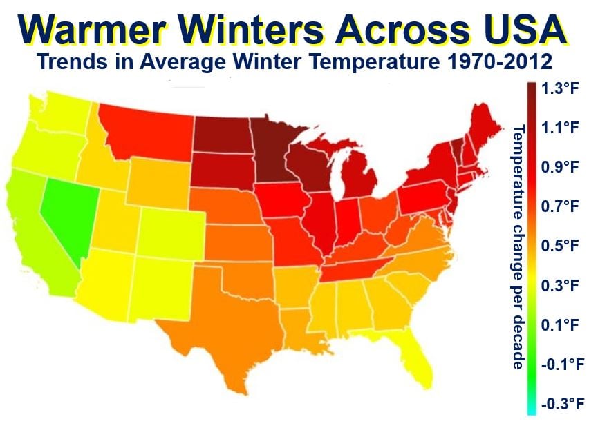 Warmer winters across the USA