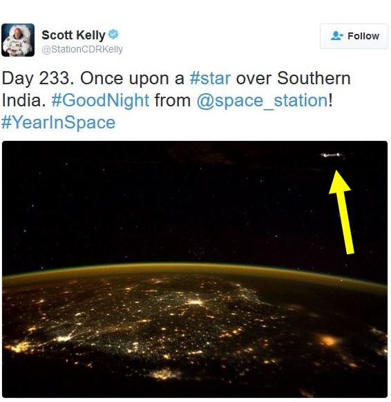 Scott Kelly takes pic of UFO