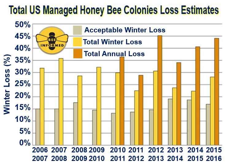 US honey bee loss estimates per year