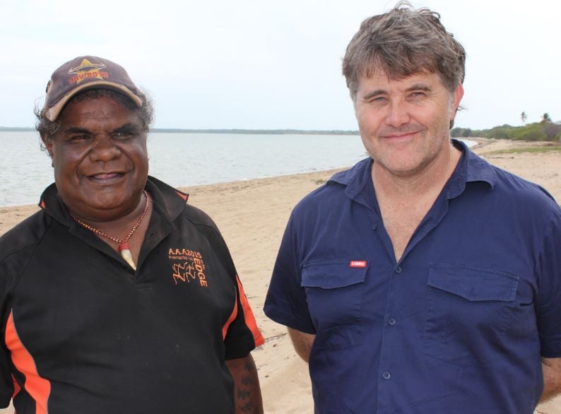 Elder Thomas Wales and researcher Dr Michael Westaway in Mapoon
