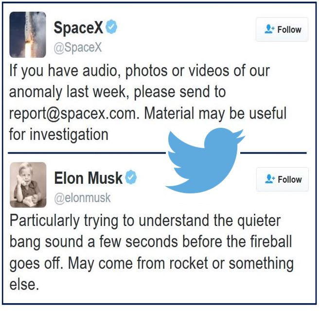 Elon Musk tweets re rocket explosion