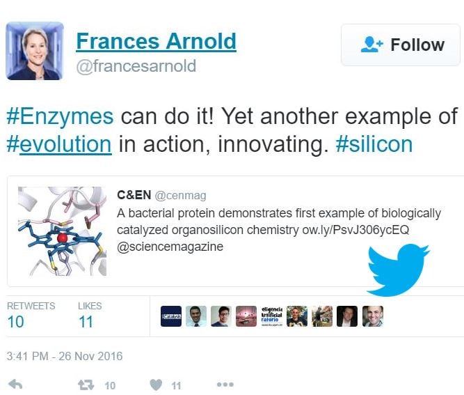 Frances Arnold tweets about silicon