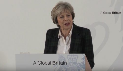 Theresa May delivering Brexit speech