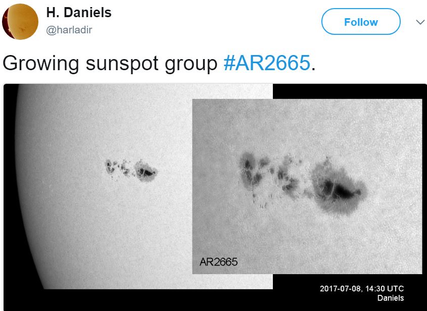 Giant sunspot image as it grows