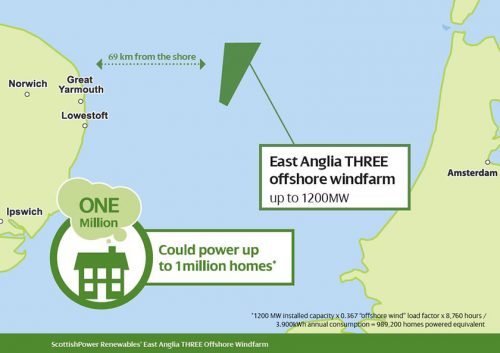 offshore wind farm - East Anglia THREE map