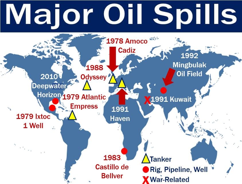 Oil Spill Definition And Examples Market Business News   Oil Spill History Image Showing Major Ones On Map 