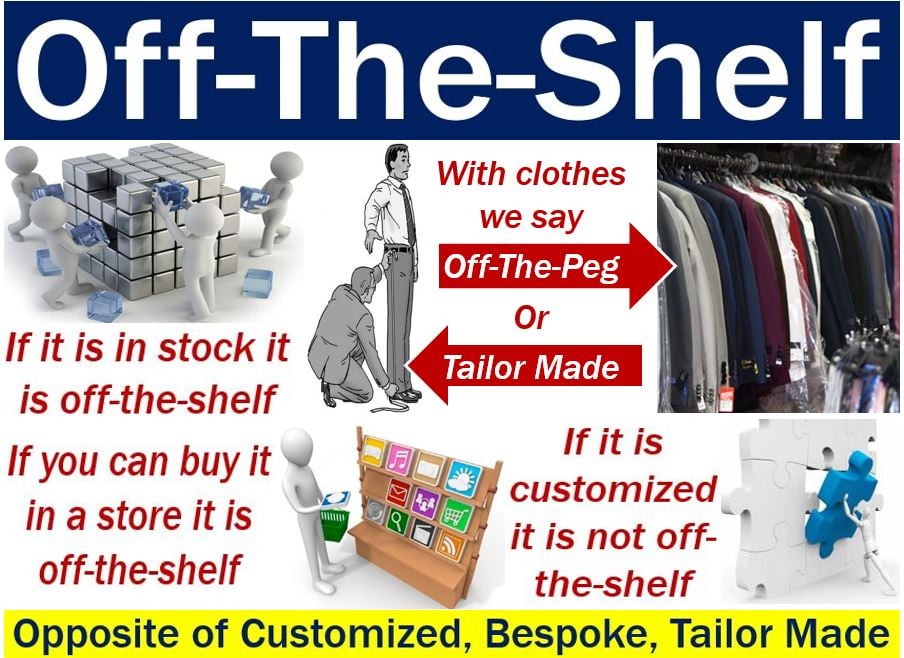 off-the-shelf - image with explanation and opposites