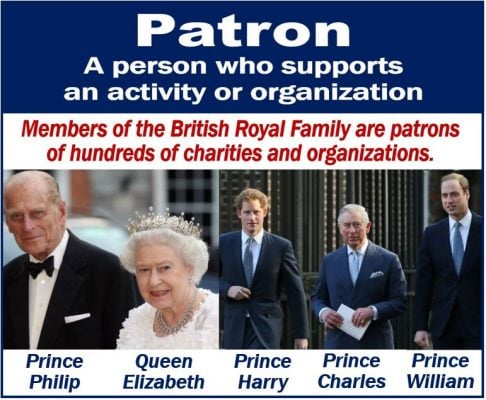 Patron - British Royal Family are patrons of many organizations
