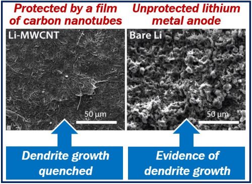 Carbon nanotubes stop dendrite growth